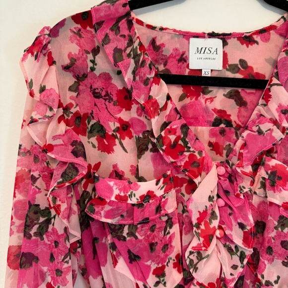 MISA Los Angeles Pink Floral Ruffle Dress XS - Picture 11 of 12